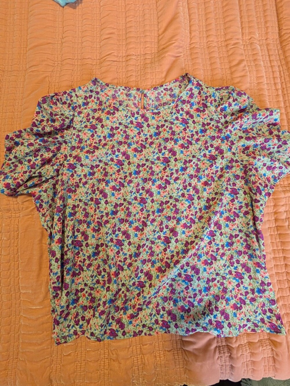 SHEIN Floral Ruffle Sleeve Blouse in Mint Green and Purple